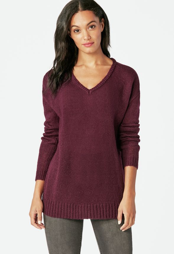V-Neck Sweater in Boysenberry - Get great deals at JustFab