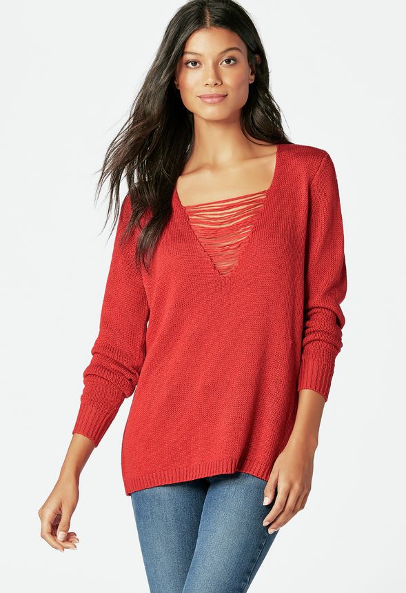 Distressed V-Neck Sweater in Distressed V-Neck Sweater - Get great ...