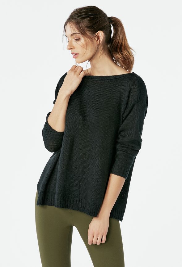 Off Shoulder Pullover Sweater in Black - Get great deals at JustFab