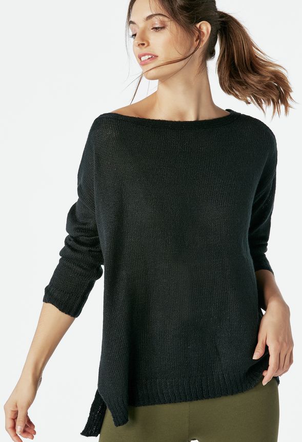 Off Shoulder Pullover Sweater in Black - Get great deals at JustFab