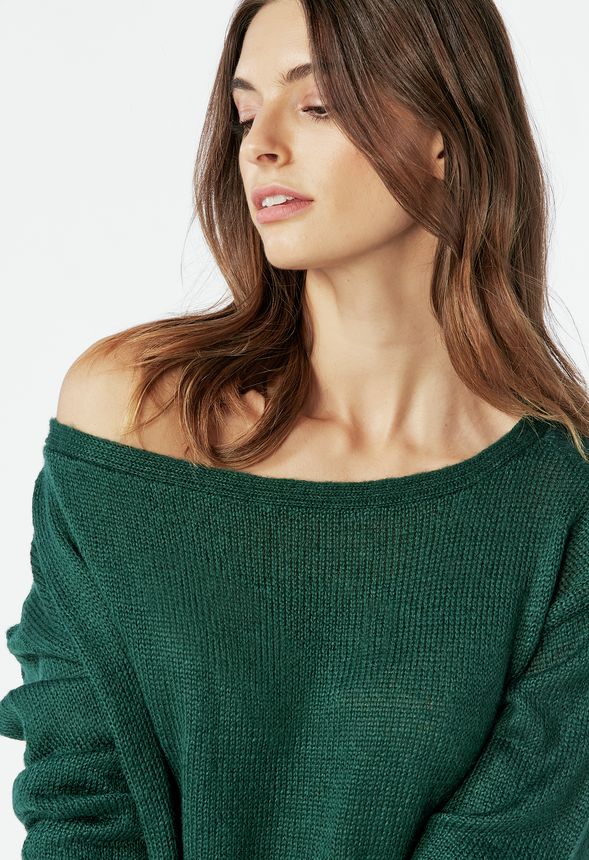 Off Shoulder Pullover Sweater in winter green - Get great deals at JustFab