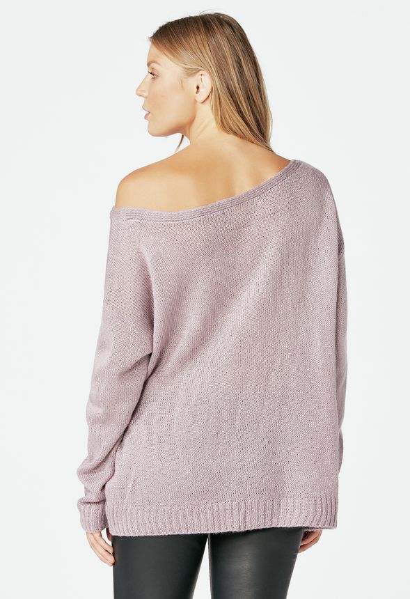 Off Shoulder Pullover Sweater in Dusty Purple - Get great deals at 