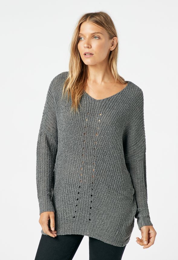 Slouchy Dolman V-Neck Pullover in FOG - Get great deals at JustFab