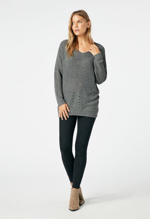 Slouchy Dolman V-Neck Pullover in FOG - Get great deals at JustFab