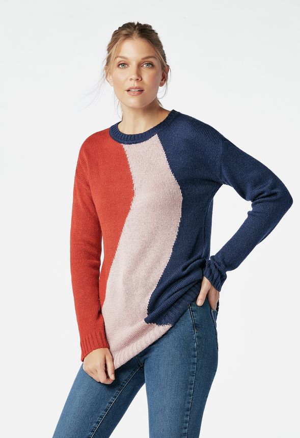 Color Block Tunic Sweater in INDIGO MULTI - Get great deals at JustFab