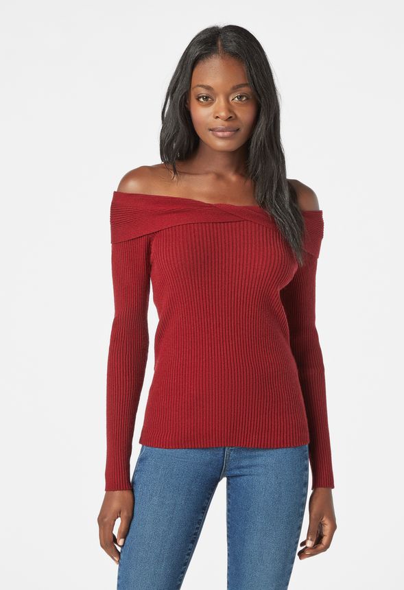 Off Shoulder Rib Sweater in Off Shoulder Rib Sweater - Get great deals ...