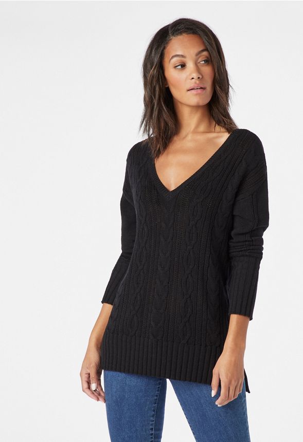 Cable Stitch Pullover Sweater in Black - Get great deals at JustFab