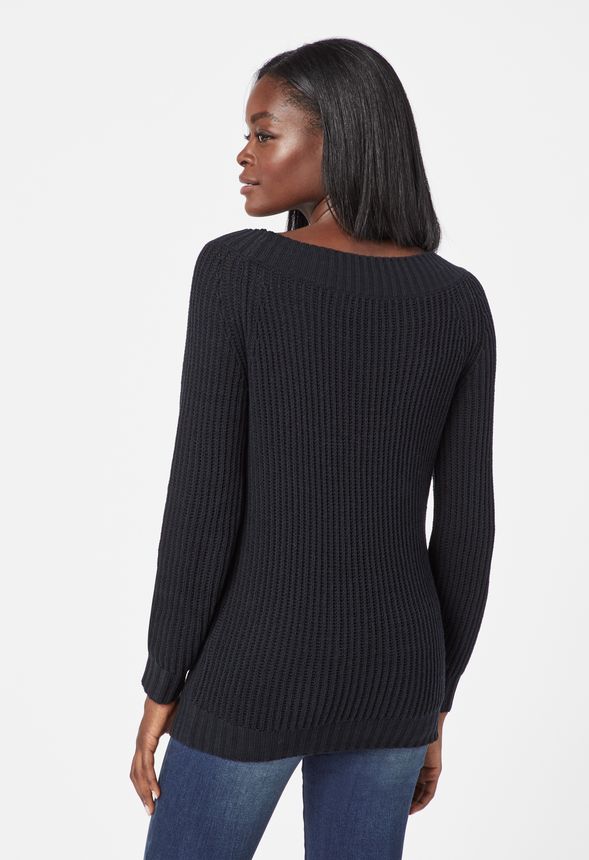 Slouchy Off Shoulder Pullover in Black - Get great deals at JustFab