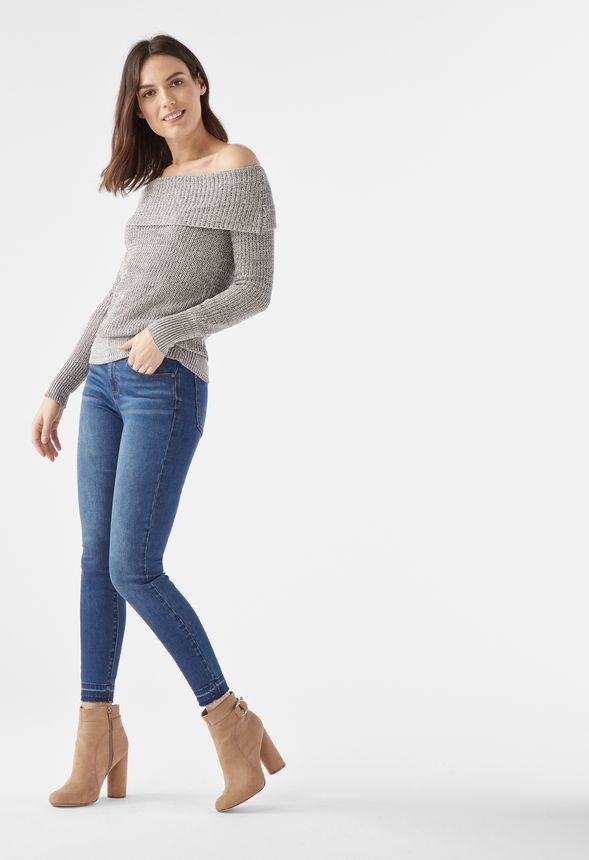 Off Shoulder Sweater in Grey Multi - Get great deals at JustFab