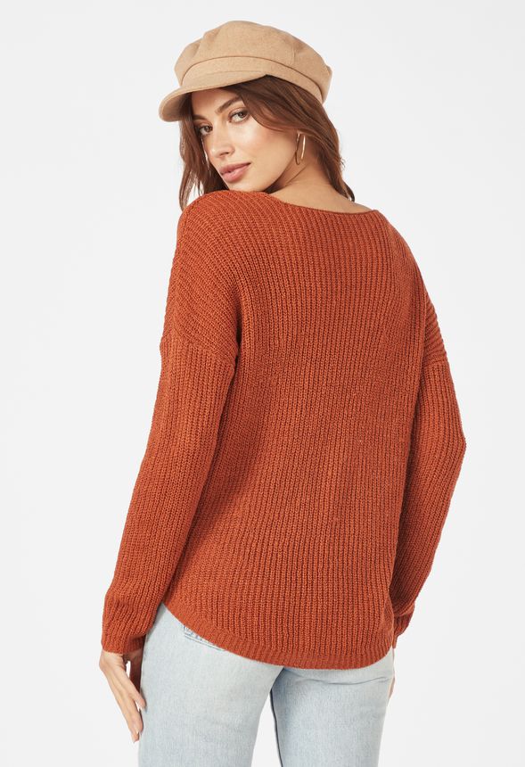 Light Weight V-Neck Sweater in Rust - Get great deals at JustFab