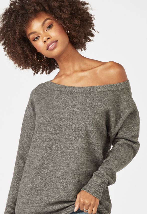 Cozy Boatneck Sweater in Heather Charcoal - Get great deals at JustFab