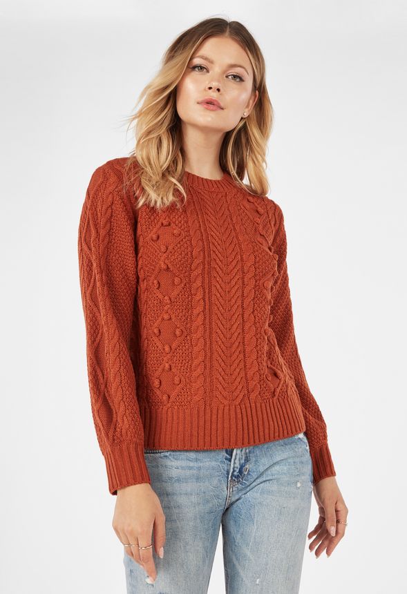 Textured Pom Pom Pullover in Picante - Get great deals at JustFab