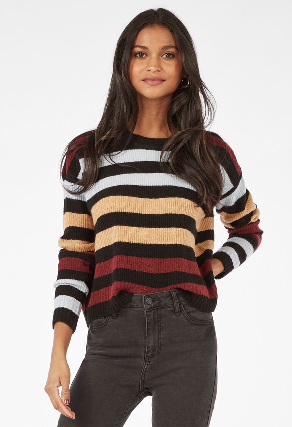 striped crew neck sweatshirt