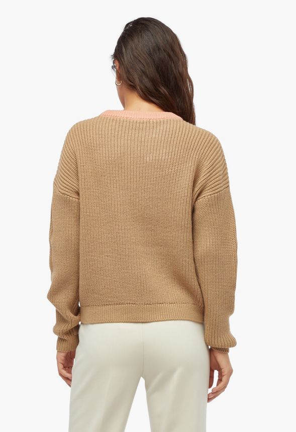 Chevron Varsity Sweater Clothing in Tan Multi - Get great deals at JustFab