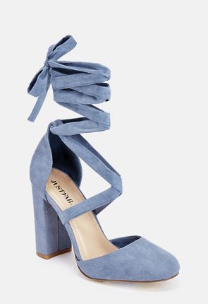dusty blue block heels