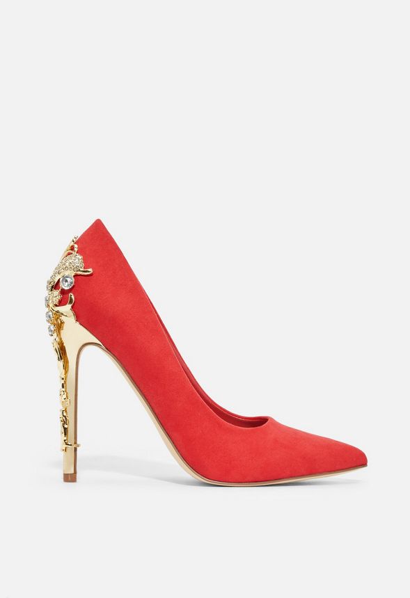 Alana Embellished Heel Pump in Red - Get great deals at JustFab