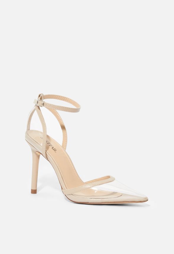 Caspian Clear Ankle Strap Pump in Beige - Get great deals at JustFab