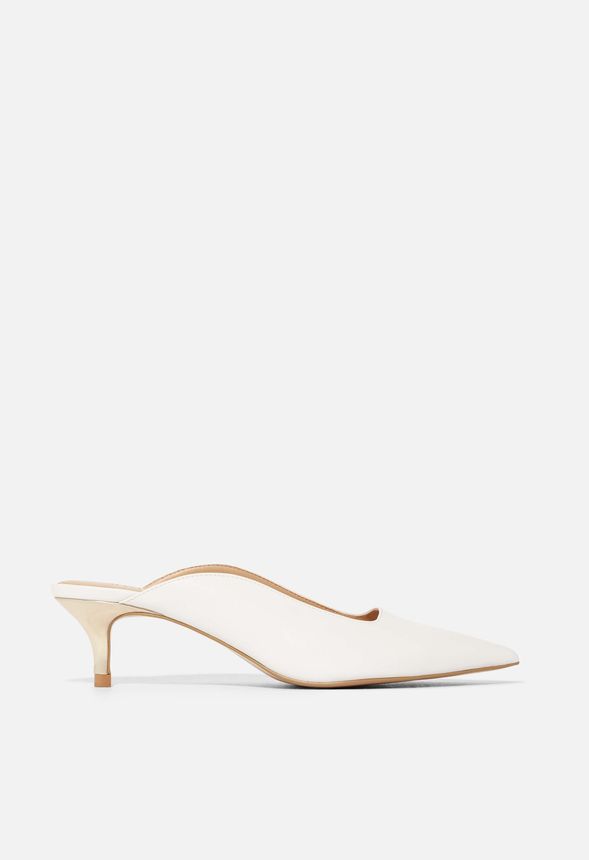 white mule kitten heel