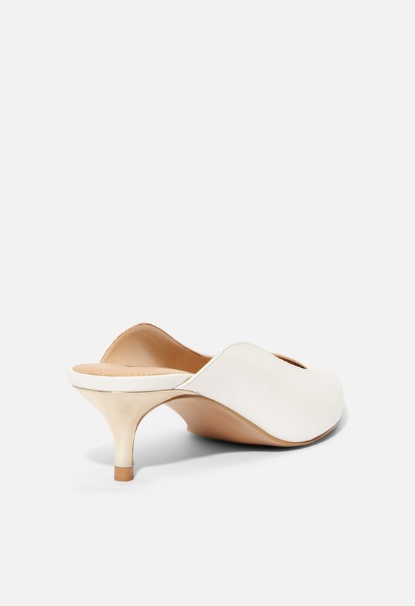 white mule kitten heel