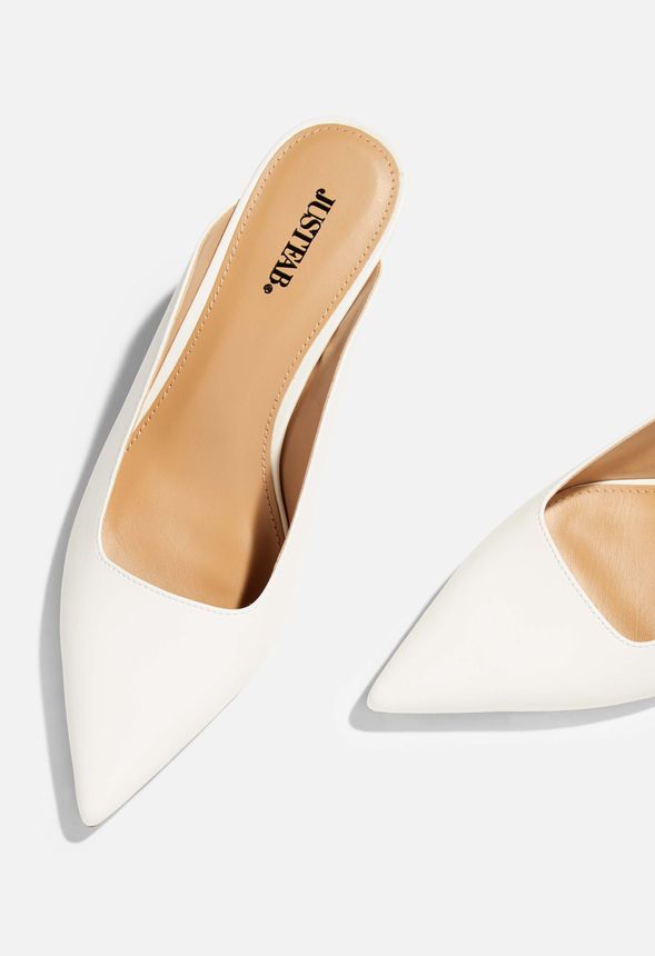 white mule kitten heel