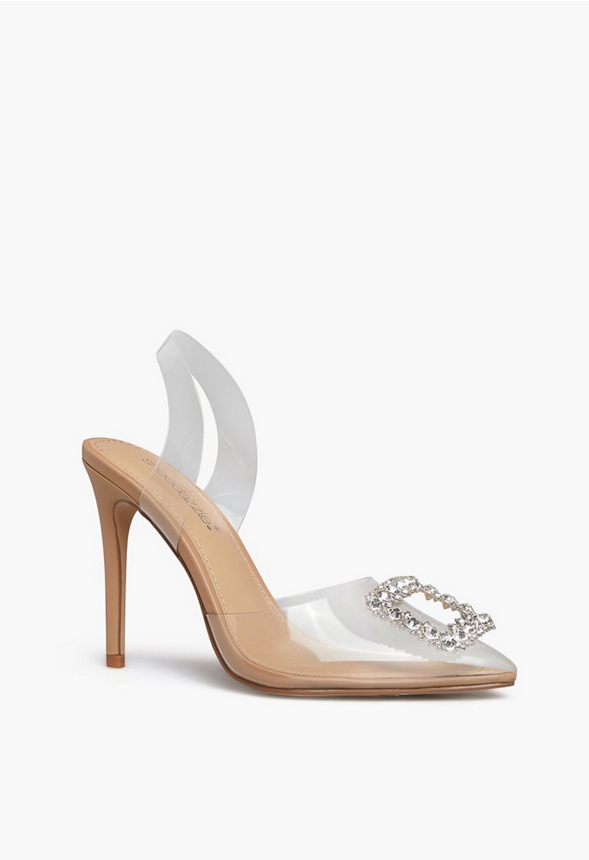 clear embellished pumps