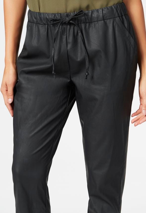 black faux leather jogger pants