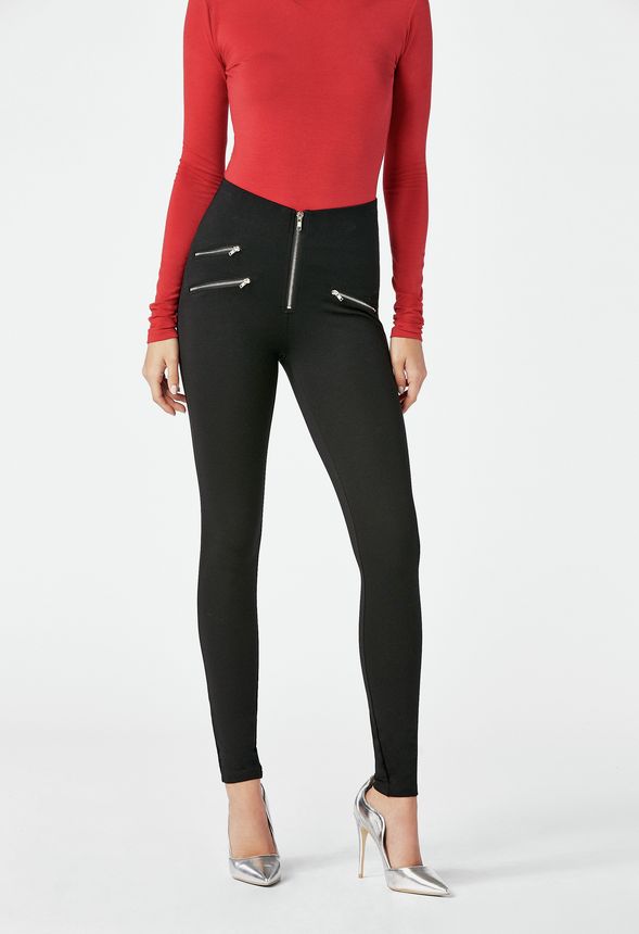 High Waisted Zipper Front Leggings in Black - Get great deals at JustFab