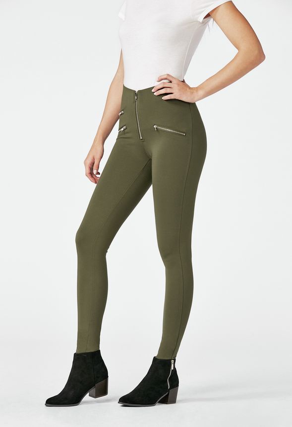 High Waisted Zipper Front Leggings in Forest Night - Get great deals at ...