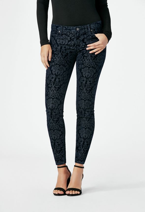 Floral Jacquard Skinny Jeans in Oxford Blue - Get great deals at JustFab