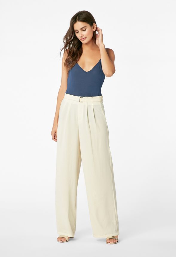 Belted Wide Leg Pants in Ecru - Get great deals at JustFab