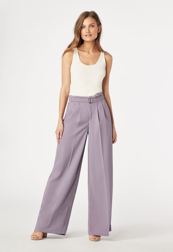 Belted Wide Leg Pants in PURPLE SAGE - Get great deals at JustFab