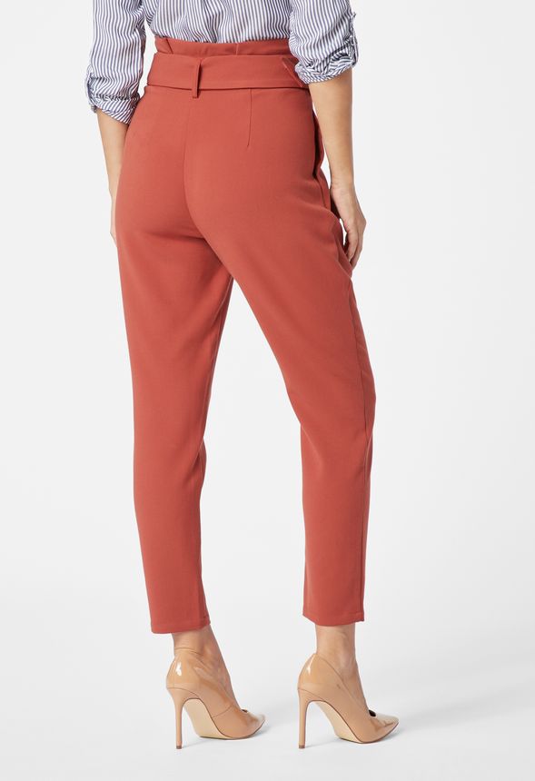 Belted High Waist Trousers in Barn Red - Get great deals at JustFab