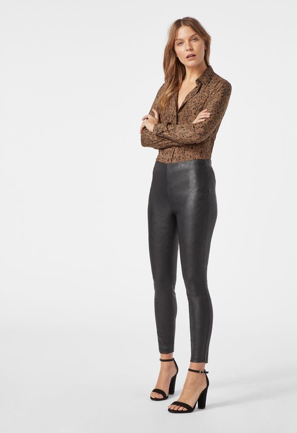 Faux Leather Back Zipper Leggings in Black - Get great deals at JustFab