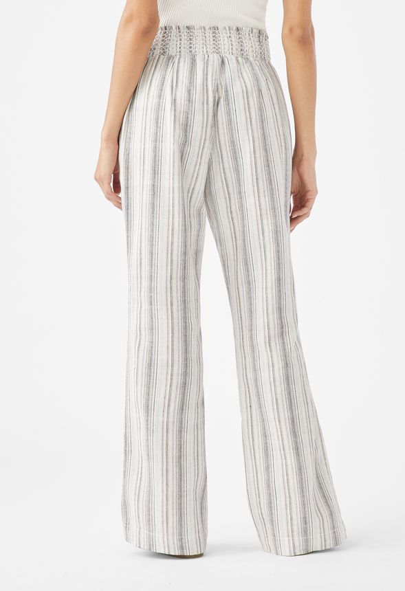 striped linen wide leg pants