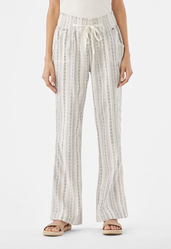 striped linen wide leg pants