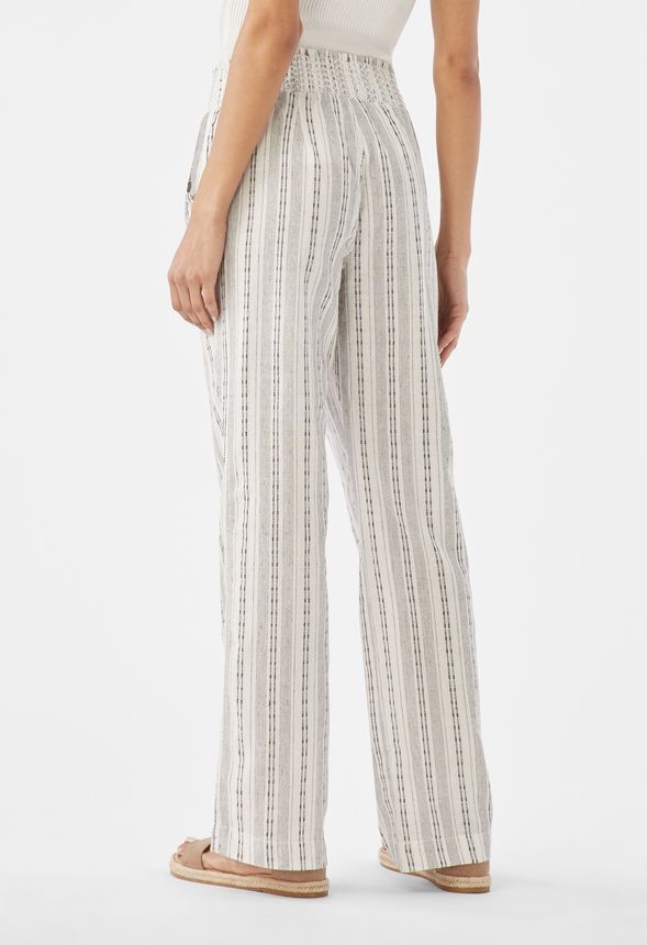 striped linen wide leg pants