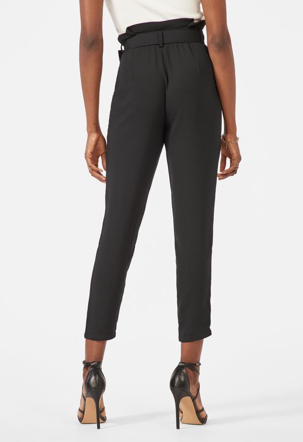 Belted Paperbag Trousers in Black - Get great deals at JustFab