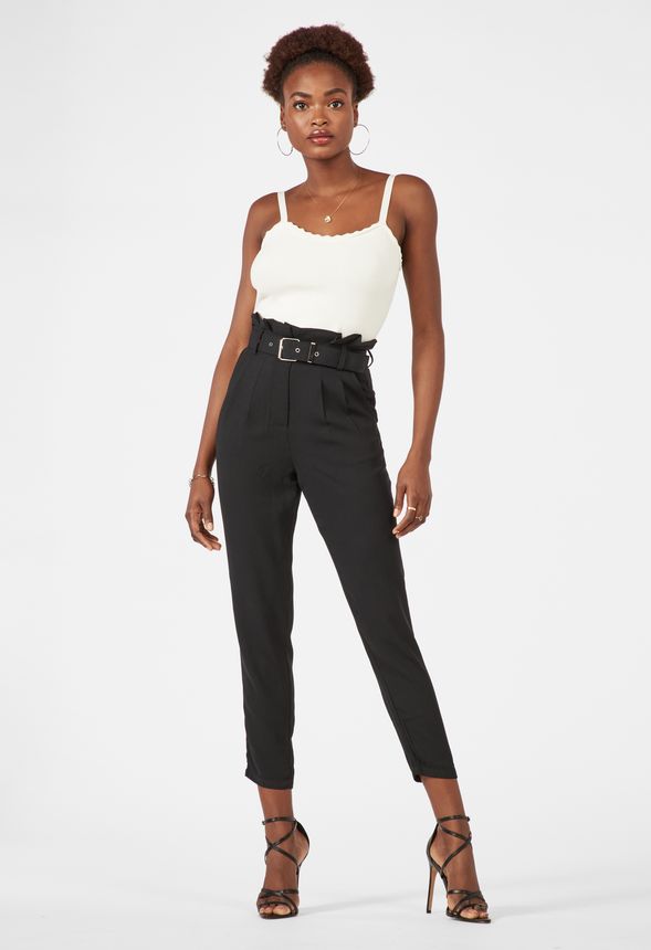 Belted Paperbag Trousers in Black - Get great deals at JustFab