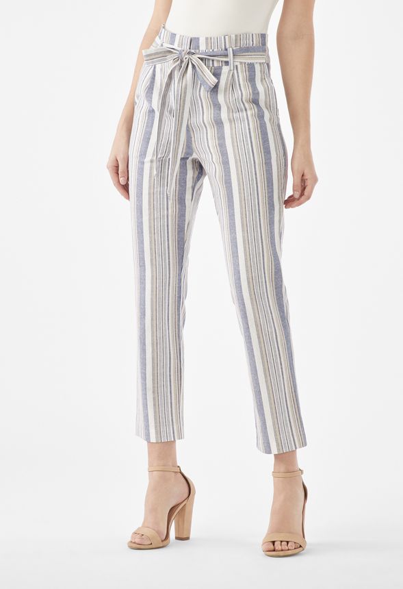 High Waisted Linen Pants in Denim/Ivory - Get great deals at JustFab