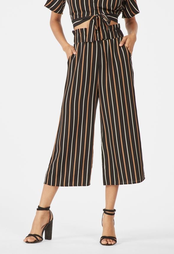 Striped Cropped Palazzo Pants in Black Multi - Get great deals at JustFab