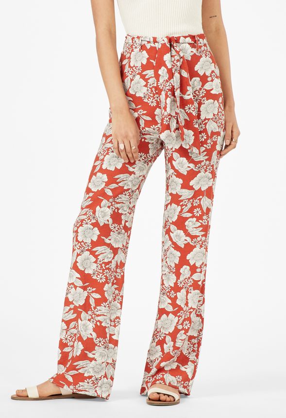 Floral Print Pants in Rust Multi - Get great deals at JustFab
