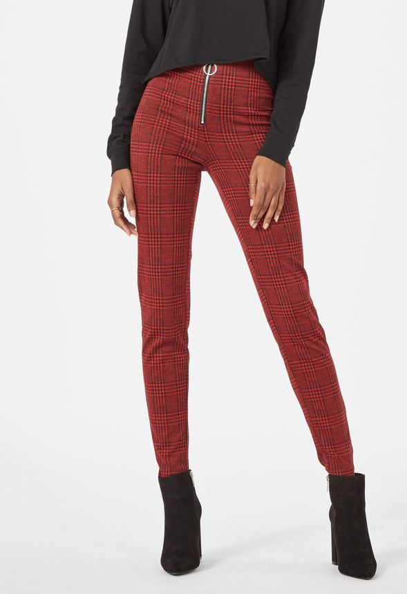 Houndstooth Zip Front Leggings in Red Multi - Get great deals at JustFab