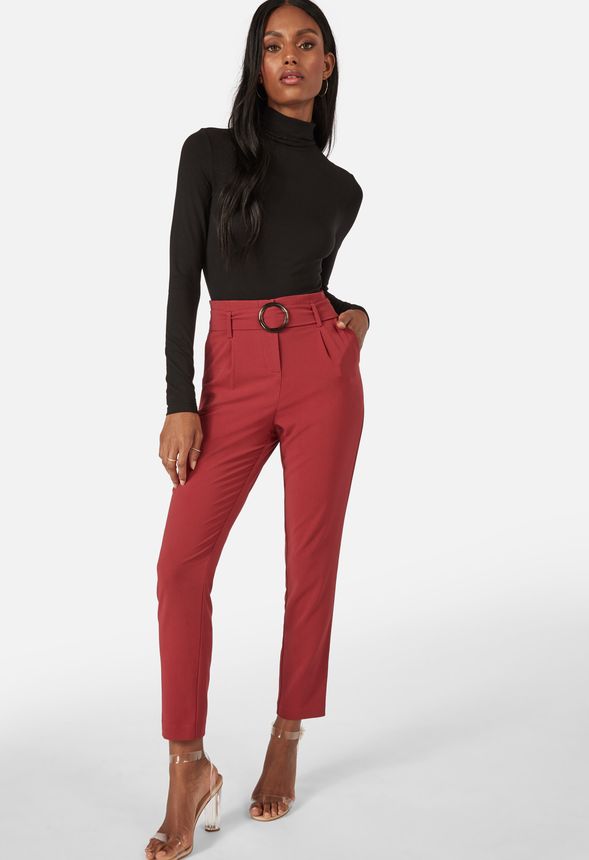 Belted Trousers in Oxblood - Get great deals at JustFab