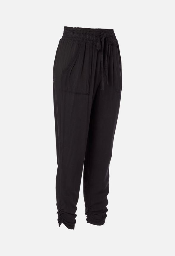 black ruched joggers