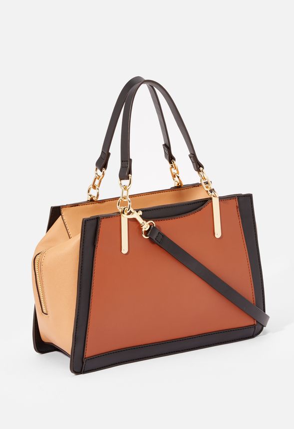 Take My Number Satchel in Cognac Multi Get great deals at JustFab