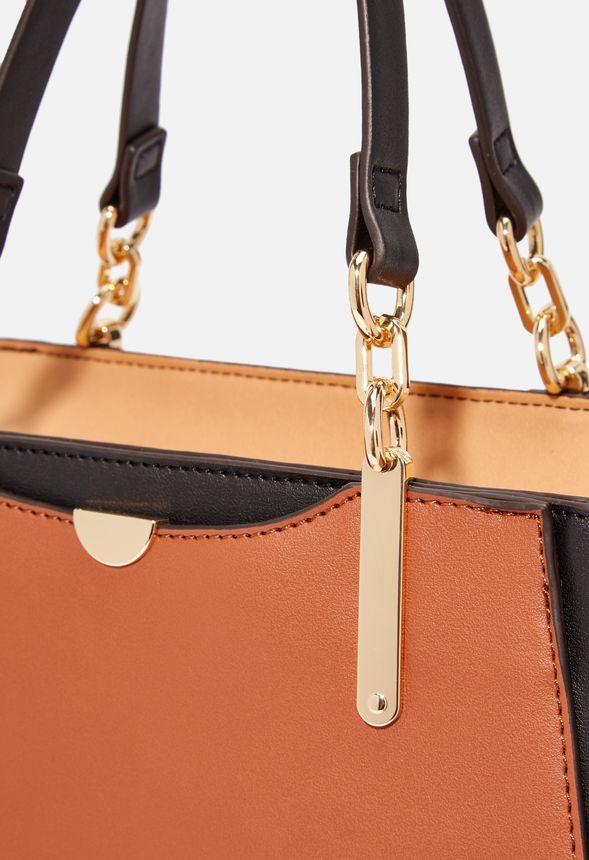 Take My Number Satchel in Cognac Multi Get great deals at JustFab