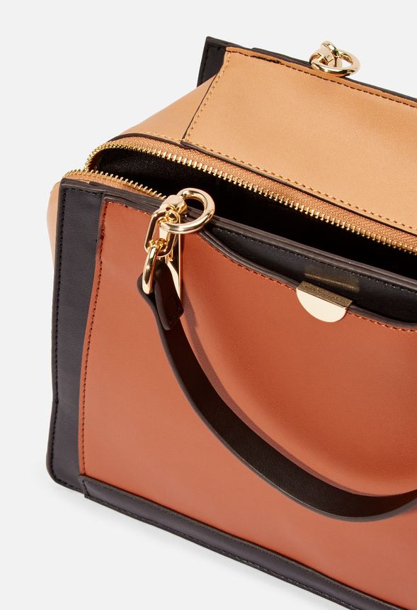 Take My Number Satchel in Cognac Multi Get great deals at JustFab