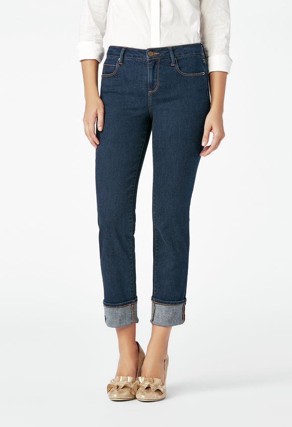 High-Waisted Straight Cuff Jeans in Oxford Blue - Get great deals at ...
