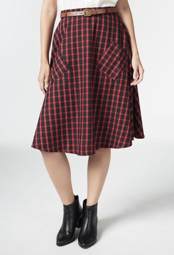 Belted Plaid Skirt in Red Multi - Get great deals at JustFab