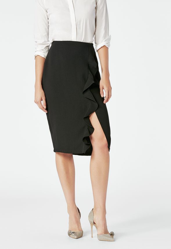Ruffle Midi Skirt in Black - Get great deals at JustFab